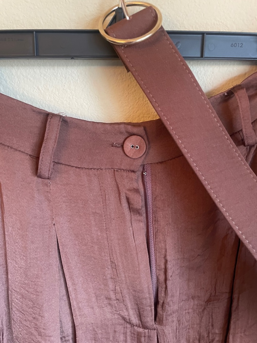 Wide Leg Belted Satin Trousers in coco brown size large fits medium - Picture 2 of 4